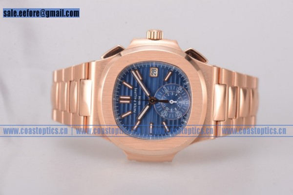 Patek Philippe Nautilus Chrono Watch Rose Gold 1:1 Replica 5980/1AR Blue Dial (BP)